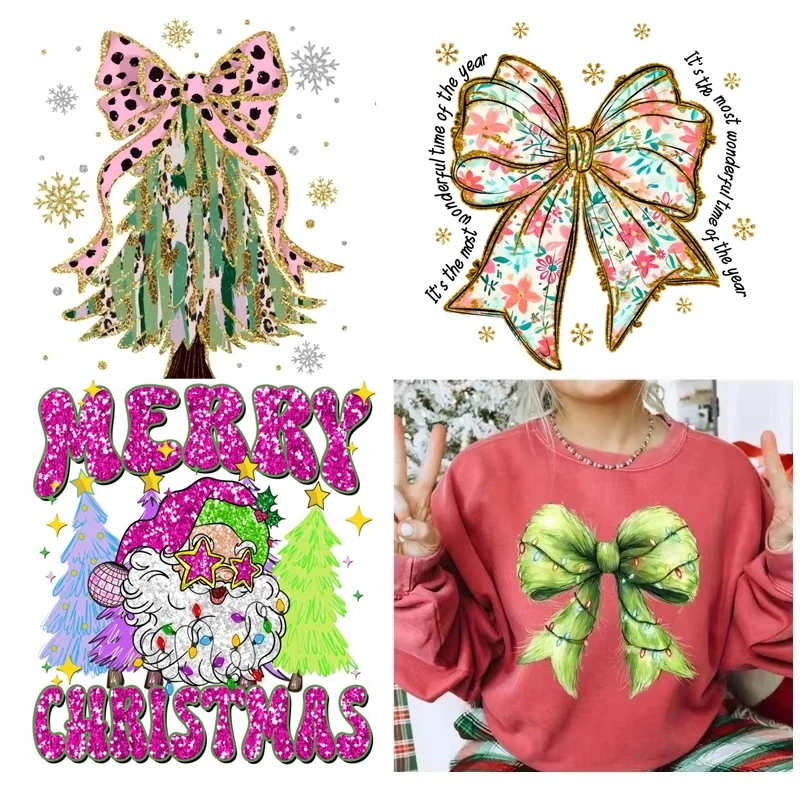 

Coquette Bow Christmas DTF Transfer Iron on Stickers Green Fur DTF Heat Transfer Ghost DTF Print Ready To Press For Clothing