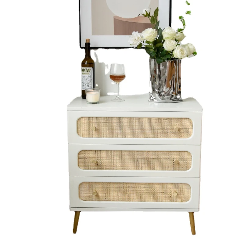 

PQF Simple Three-Bucket Cabinet Rattan Bedroom Multi-Layer Locker Storage Cabinet Bedside Cabinet