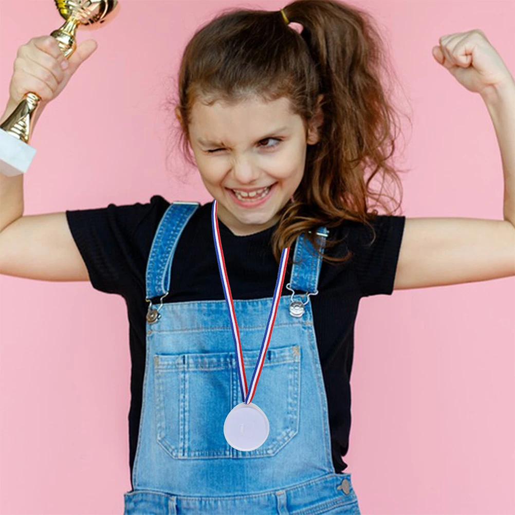

12Pcs DIY Medals with Colored Lanyards Childrens Blank Medal Awards Sports Day Game Contest Winner Prize Accessories