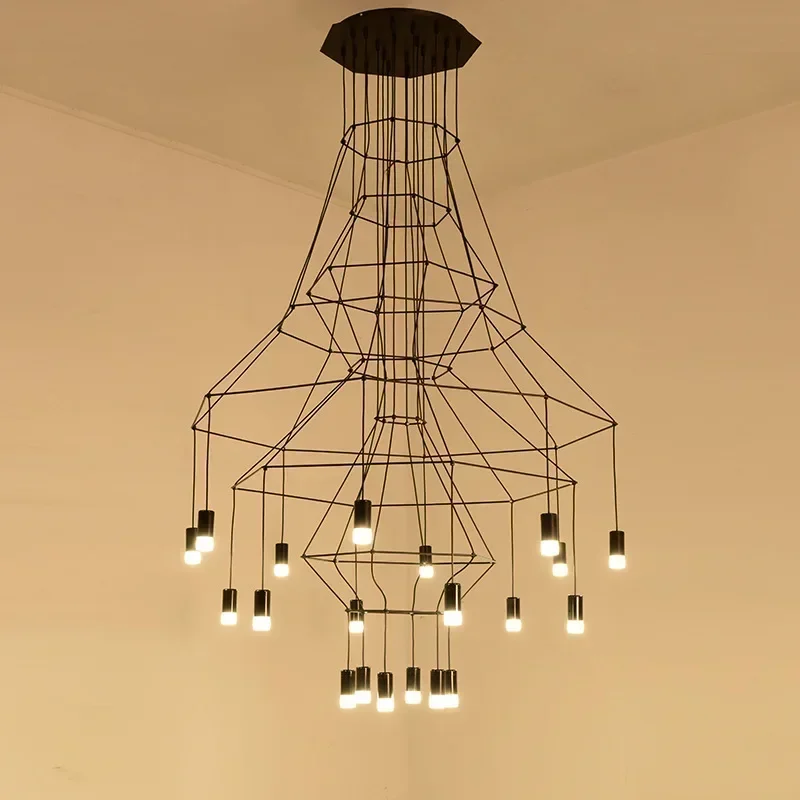 

Nordic Creative Led Chandelier Black Acrylic G9 Living Room Staircase Pendant Lamp Simple Line Design Interior Lighting Decor