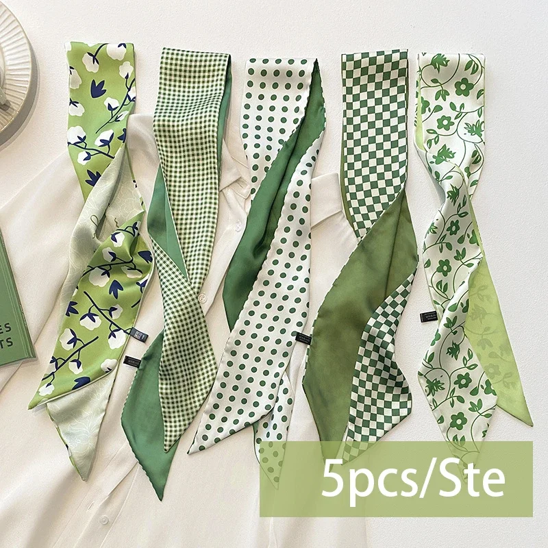 

5pcs/set Series Silk Satin Scarf Women Cloth Hair Bands Headdress Accessories Lady Scarves Ribbon Neck Ties for Bag Handle