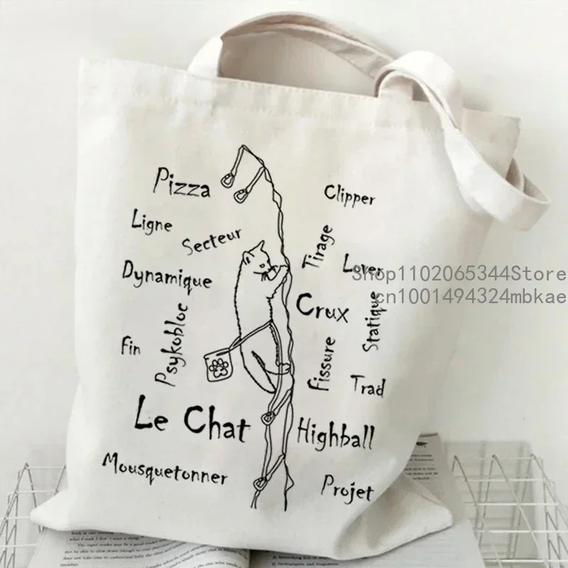 Musical Symbols Cat Tote Bag Kawaii Cartoon Shopper Handbag Fashion Canvas for Women Girls Graphic Shopper Climbing Cat Tote Bag