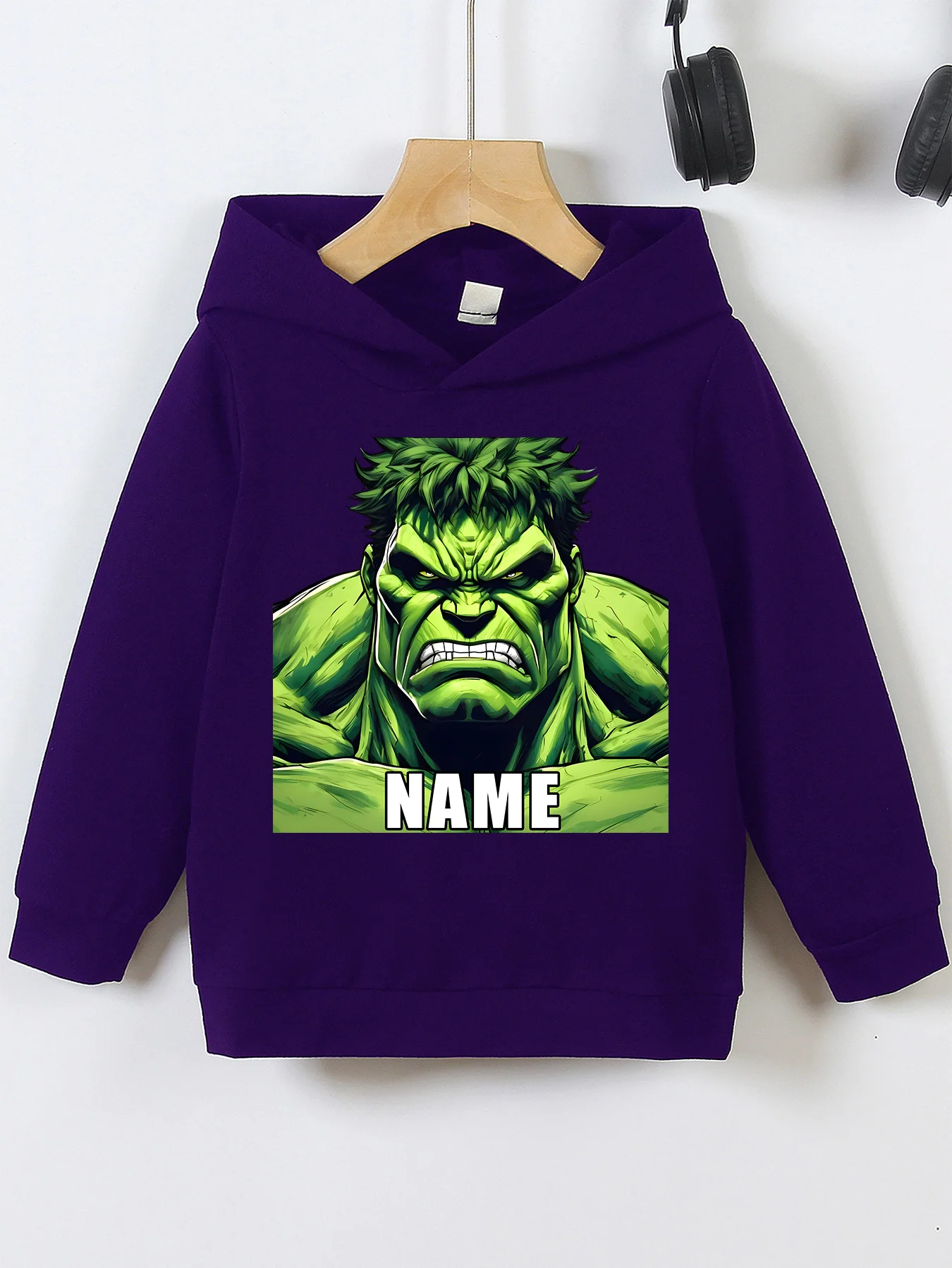 MINISO Hulk Portrait Hoodie for Kids - Hulk's domineering portrait, hardcore trendy style, perfect for boys going out