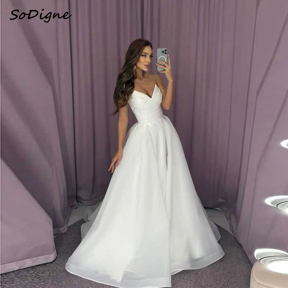 

SoDigne A-line Organza Wedding Dresses V-neck Sleeveless Bridal Dress Beach Long 2025 Wedding Gown Robe De Mairee ﻿Customized