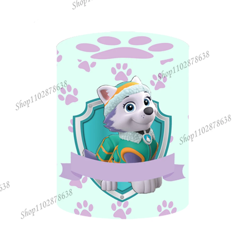 Paw Patrol Round Background Cover Girl Princess Birthday Party Backdrop Baby Shower Dogs Pink Cylinder Event Elastic Decor