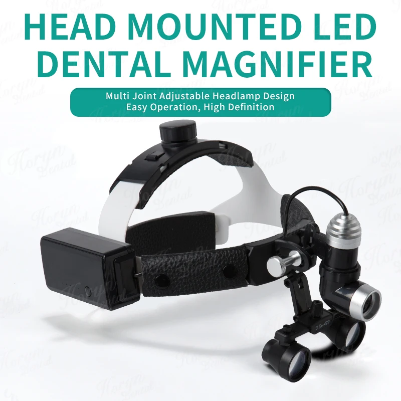 

Dental Surgical LED Headlight Headband 2.5X/3.5X Luxury Binocular Loupes Brightness Spot Ajustable Headlamp with 2 Batteries