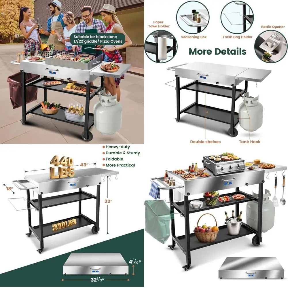 

Ninja Woodfire Grill 43x17 Outdoor Pizza Oven Cart with Wheels and Griddle Stand