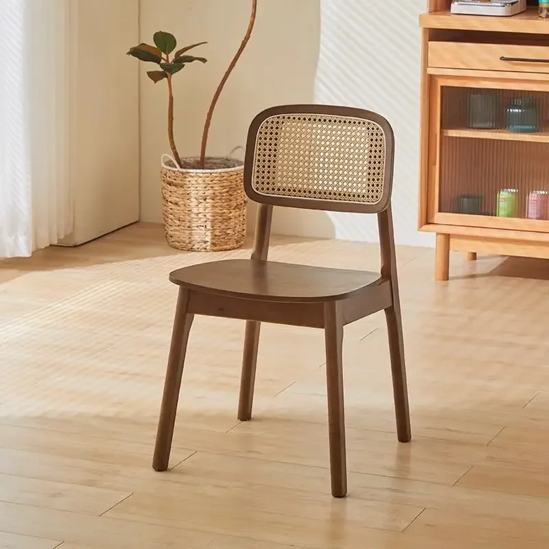 Nordic Solid Wood Aged Rattan Chairs Home Japanese Style Rattan Chairs Backrest Dining Room  Chair Vintage Chair Home Furniture