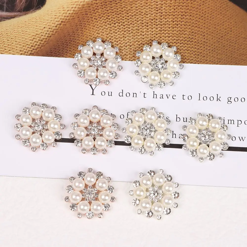 5Pcs DIY Hairpin Bag Sewing Buttons Crystal Glass Stone Rhinestone Buttons Pearl Flower Buttons