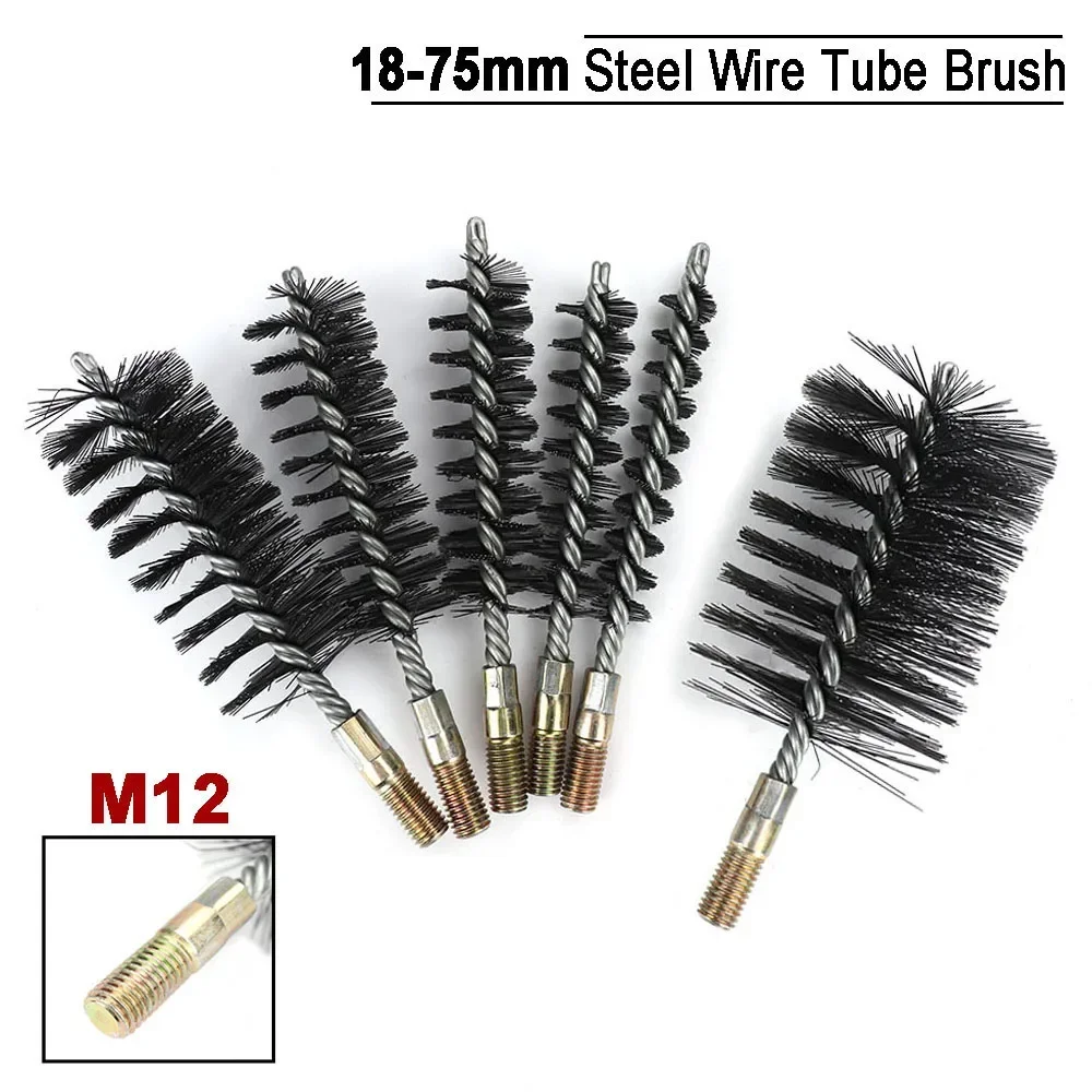 

1pc Steel Wire Pipe Tube Brush Cleaning Tools Water Pipe M12 Steel Wire Pipe Tube Sweep Cleaning Chimney Hand Tools 18-75mm