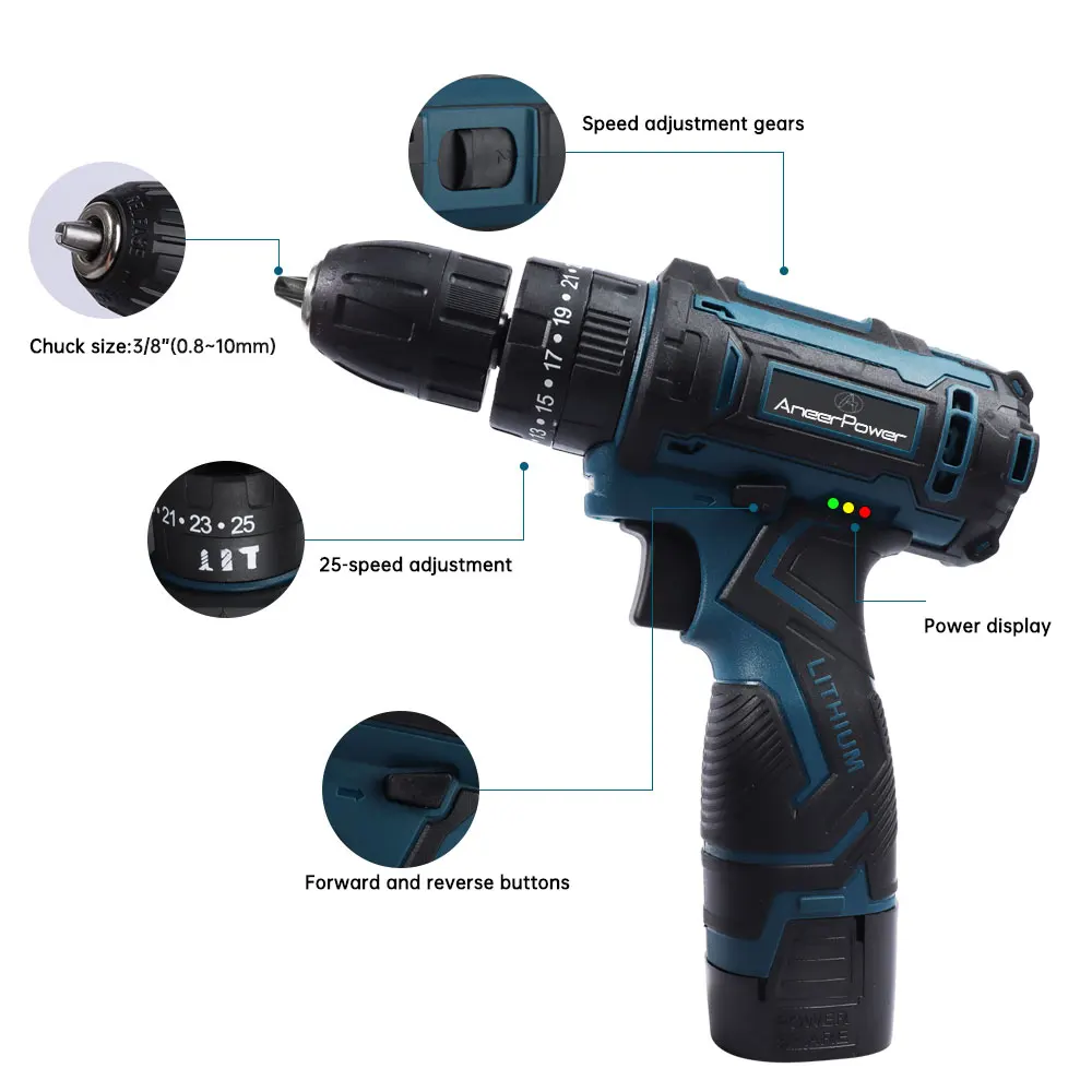 New Style 21V 16.8V 12V Electric Cordless Screwdriver 3 Functions Wireless Impact Drill Mini Hand Drill(Batteries not included).