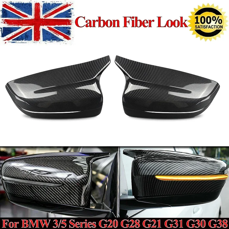 RHD Mirror Cover For BMW 3/5 SERIES G20 G28 G30 G38 2017+ M STYLE WING MIRROR CASING CARBON LOOK