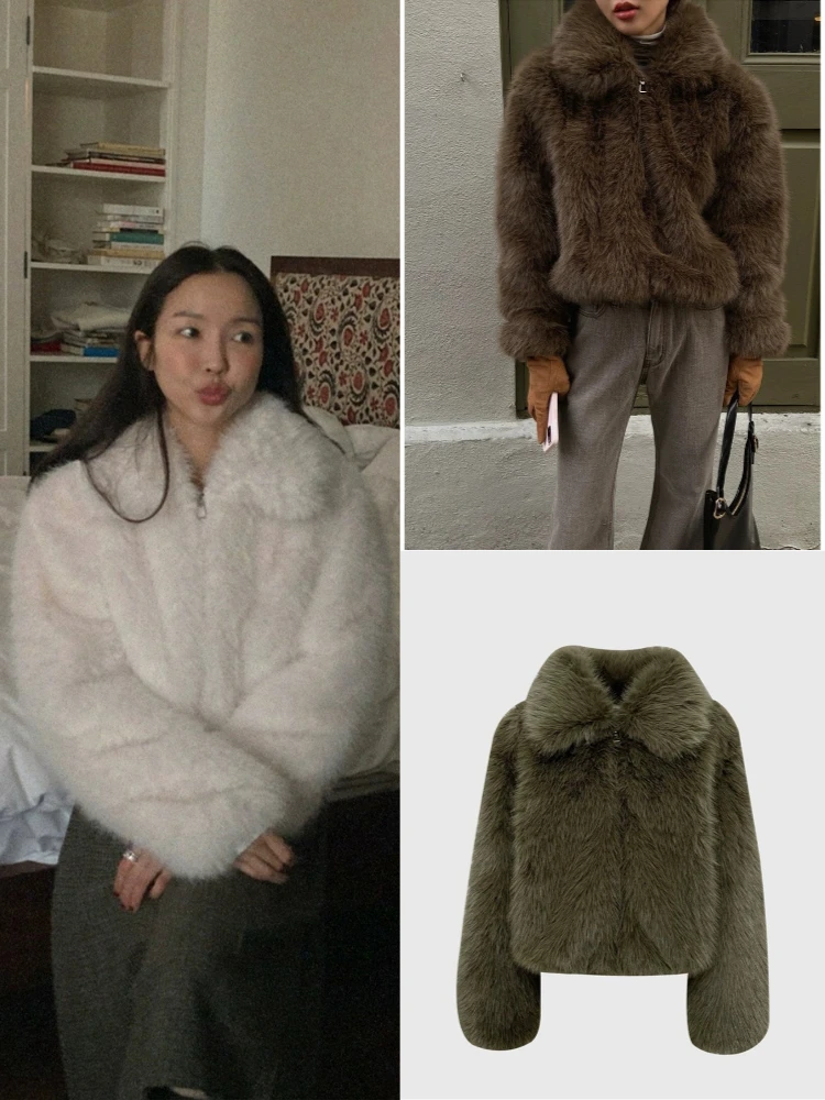 Ele معطف فرو فاخر للنساء ort Sle طويل Sve سحاب إغلاق صديق للبيئة Faionable Age-Defng ملابس خارجية شتوية