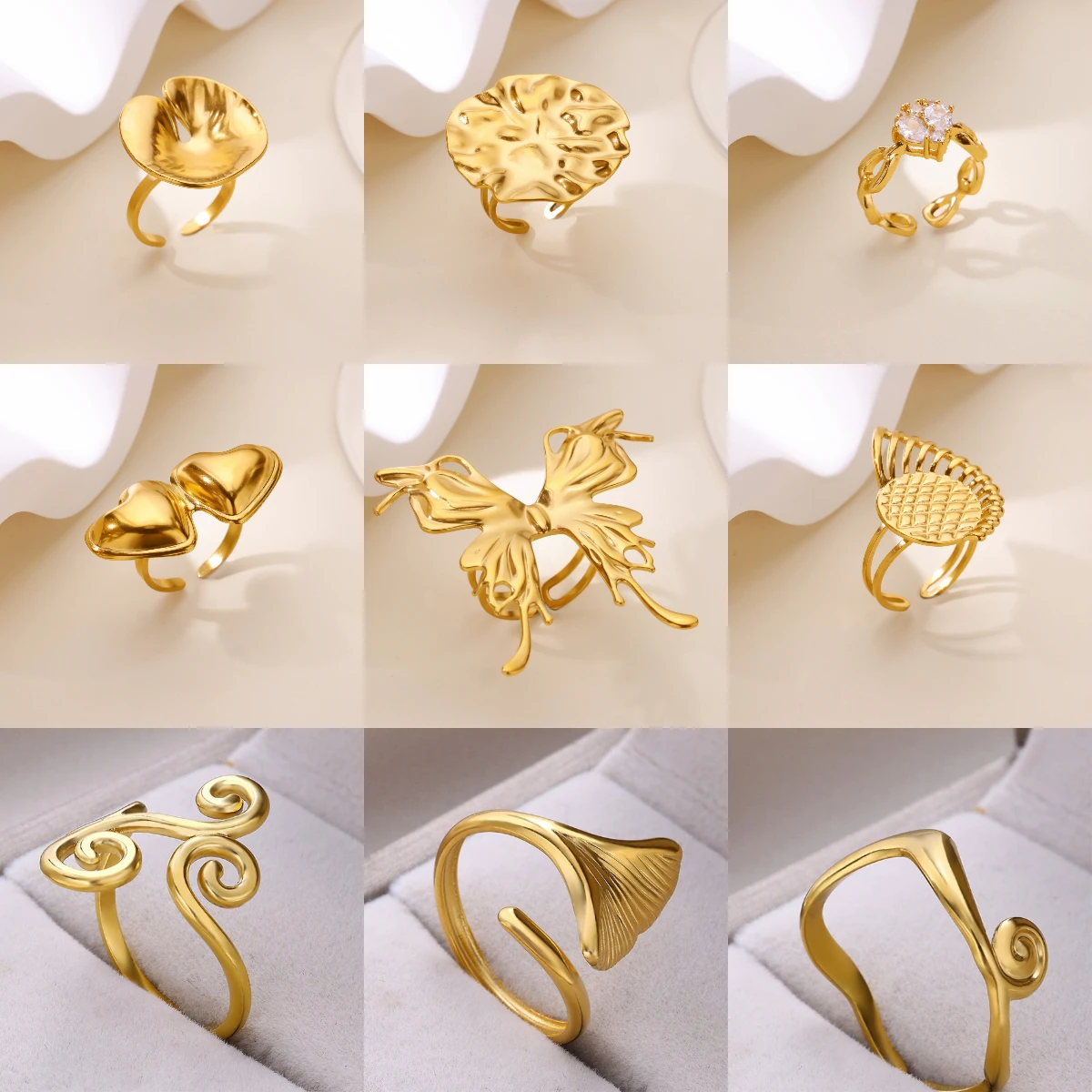 

Exaggerated Butterfly Big Rings For Women Unisex Geometry Bague Fashion Gold Color Stainless Steel Finger Jewelry Christmas Gift