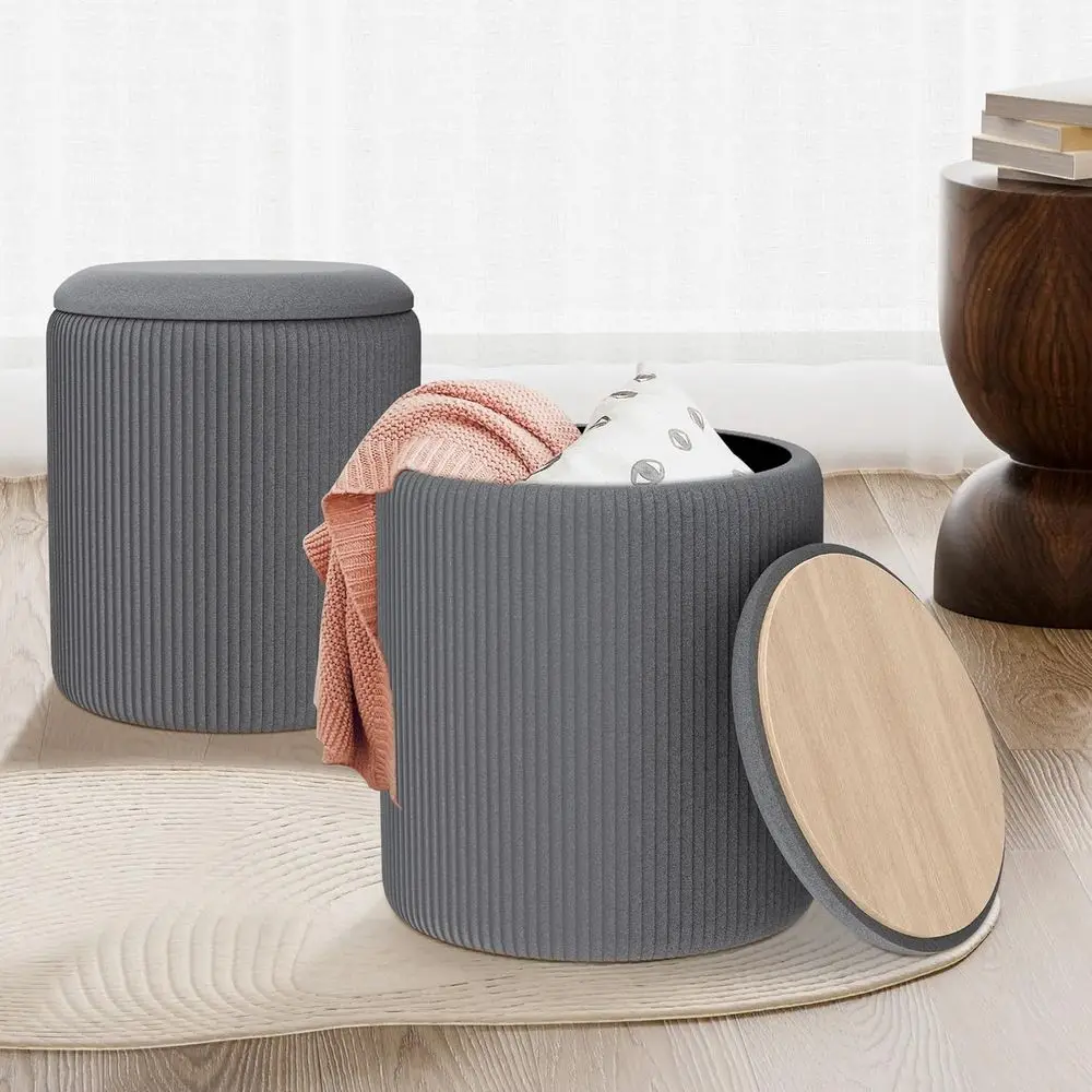 

2PC Round Velvet Ottoman with Storage & Upholstered Pou oot Rest or Dorm, Boho Coee Table Stools, Cute Circle Ottoman, Multiunct