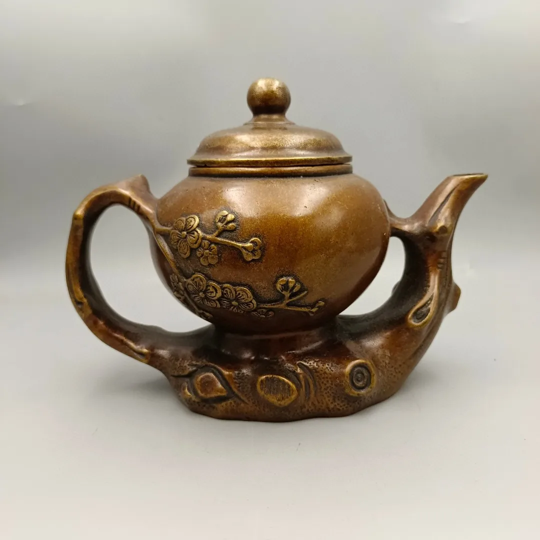 

Antique bronze collection Copper pot antique ornament decoration pure copper kettle teapot wine pot one branch plum handle pot o