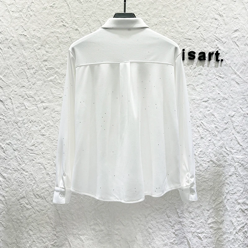 2025 New Fashion Trend Design Starry Sky Diamond-Studded Long Sleeve Shirt for Men Korean Style Casual Loose Draped Collar Shirt