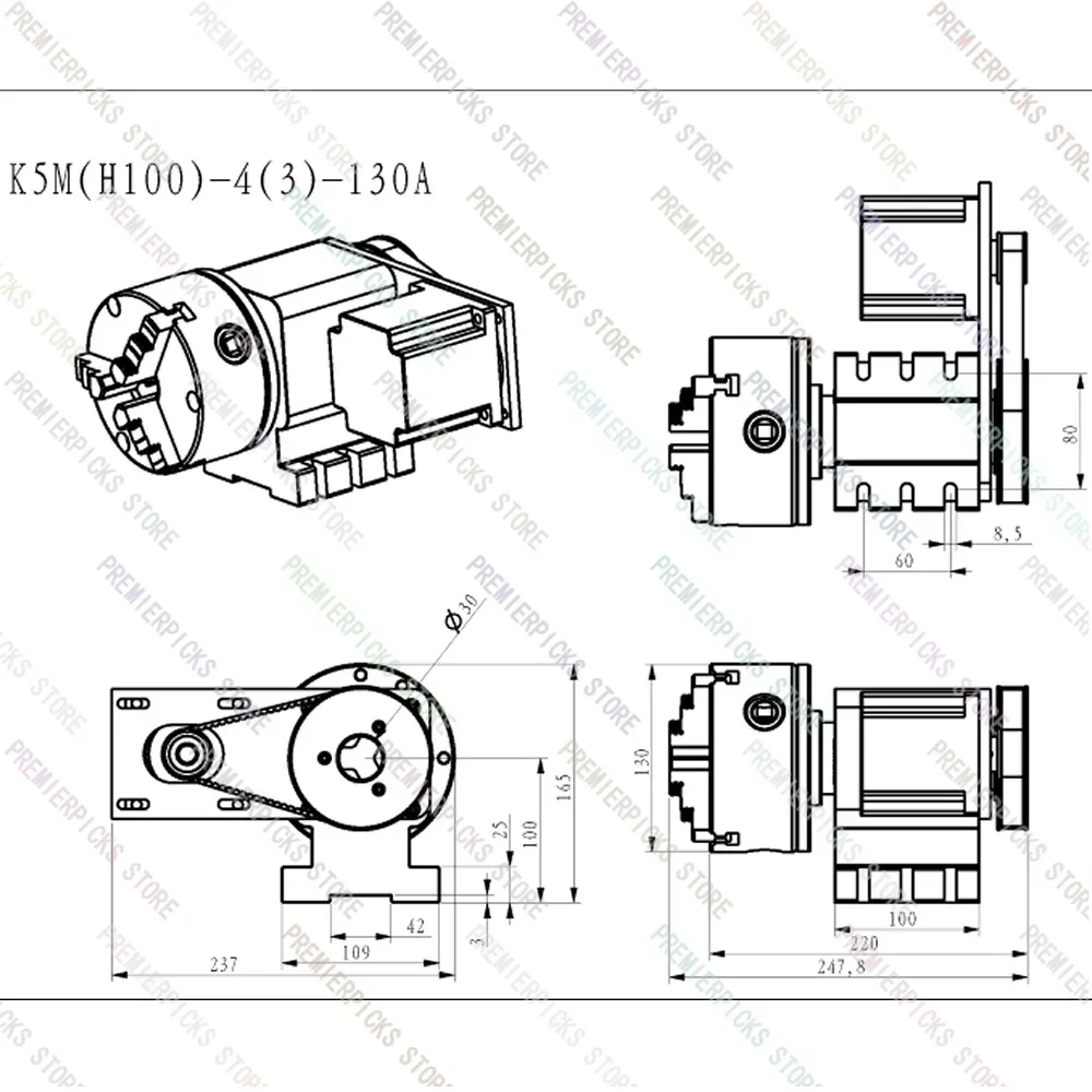 CNC Indexing Head 3/4 Jaws 130MM Chuck  A 4th Axis Rotary  NEMA34 86 Stepper Motor for  Engraving Machine