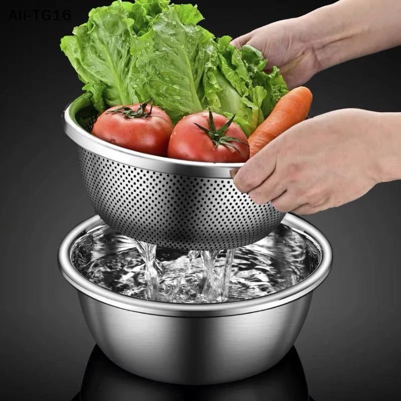 【Ty2】【YY】2Pcs/Set  2026 New Stainless Steel Colander - Vegetable Fruit Pasta Strainer, Large Heavy Duty Filter Bowl - view 4