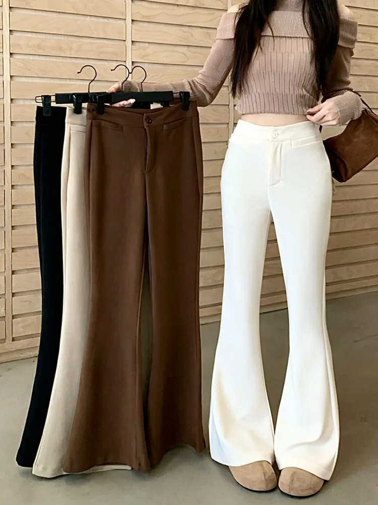

Kumikumi High Waist Bell Bottom Pants Casual Pure Color Slimming Women's Summer Fashionable Versatile Long Trousers