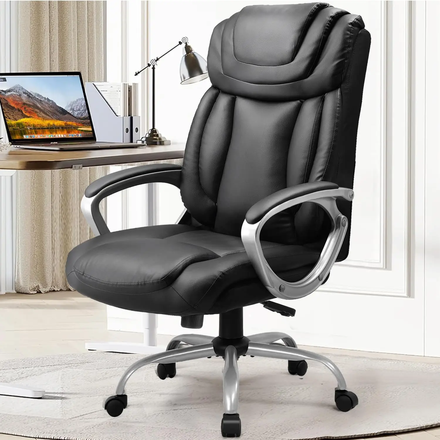 

Ergonomic Office Chair Home Office Desk Chairs Comfy Back Support PU Leather Executive Office Chair with Wheels Headrest Padded