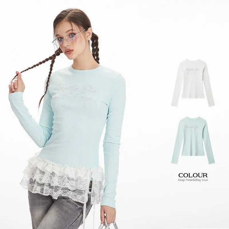 

HeyHenry Slim Fit Long Sve round Ne Women's T-irt Rhinestone Underwear Base irt Tight oulder Commute Sle Cotton ...