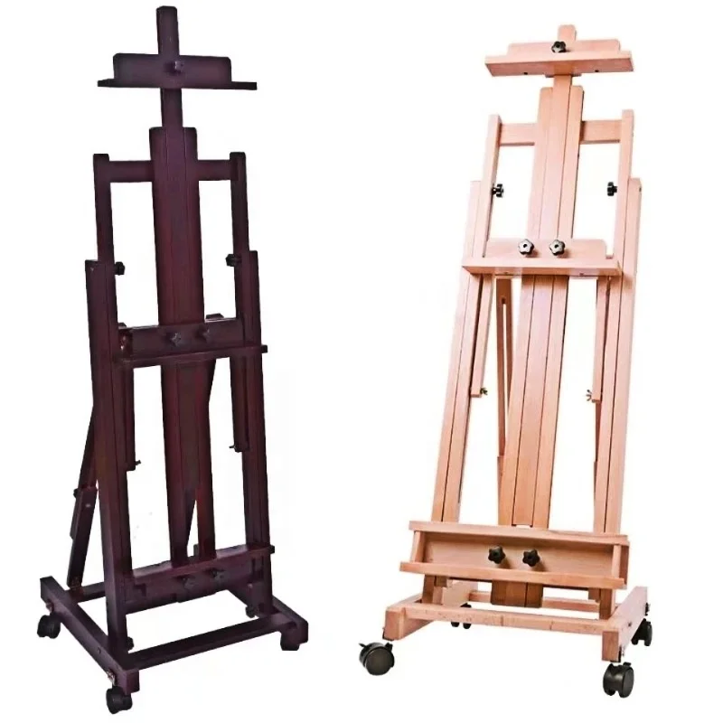 Multifunction H-frame foldable horizontal and vertical artist painting wood easel with storage tray