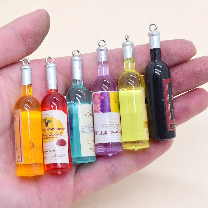 10pcs Random Mix Beer Bottle Resin Charms Bar Party Earring Keychain Pendant Accessory Cute Drink Crafts Diy Jewelry Make