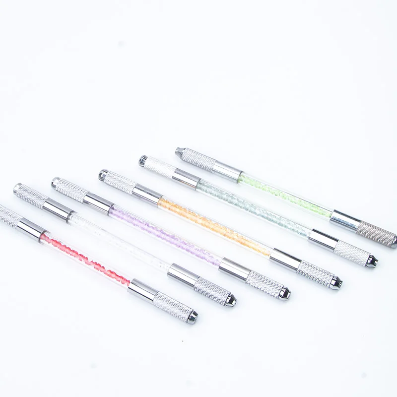 

Manual Double Crystal Acrylic Tattoo Pen Microblading Permanent Makeup Eyebrow Tools 2 Usage For Flat or Round Needles