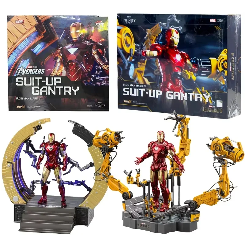 ZD MK6 MK4 Toy Iron Man WITH SUIT-UP GANTRY LED Circular Armor Dismantling Platform Anime Tony Stark Model Action Figure Gifts