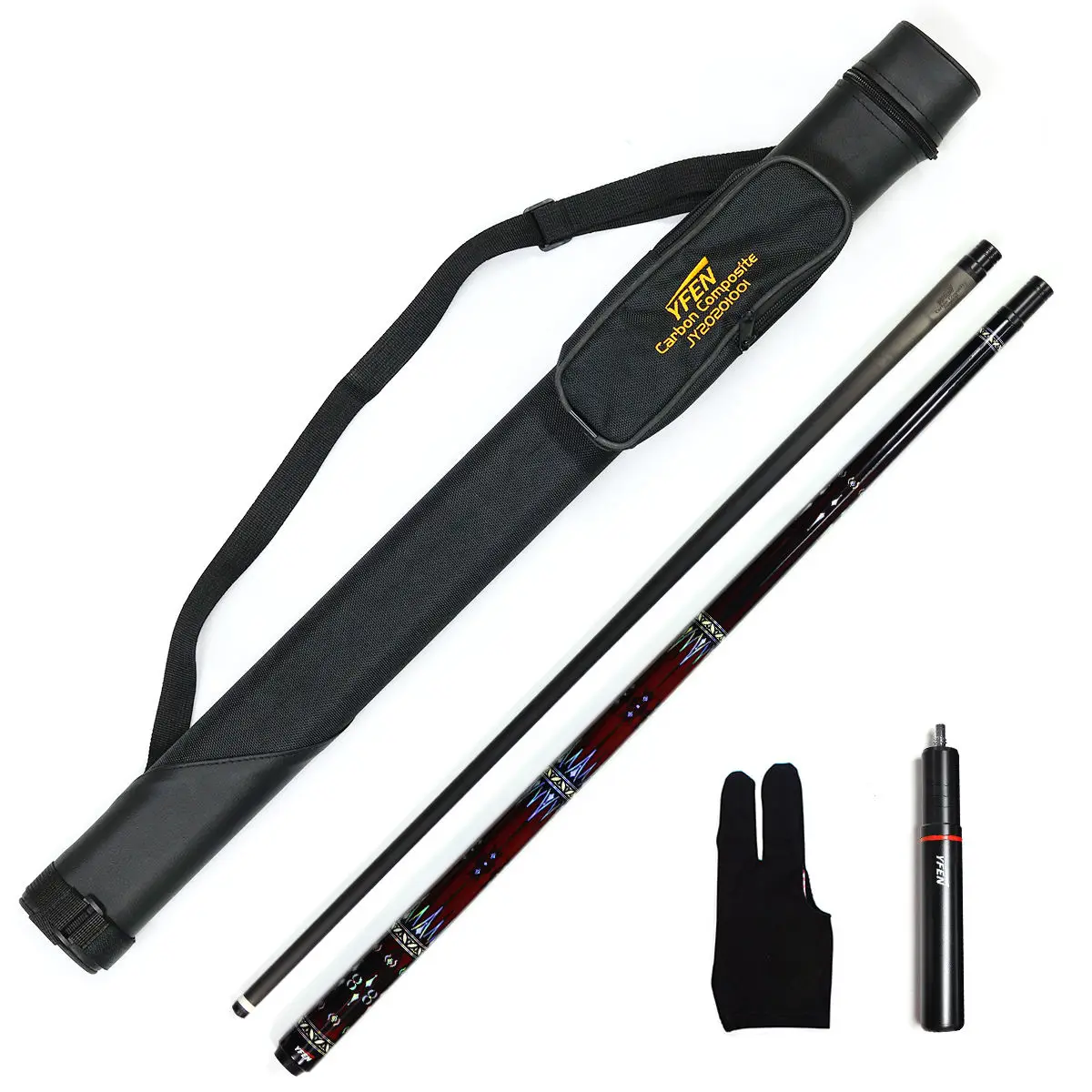 M1-M4 Superior Carbon Fiber Stainless Steel Joint  1/2 Billiard Cue Set with Cue Bag & Extension for Pool Sport