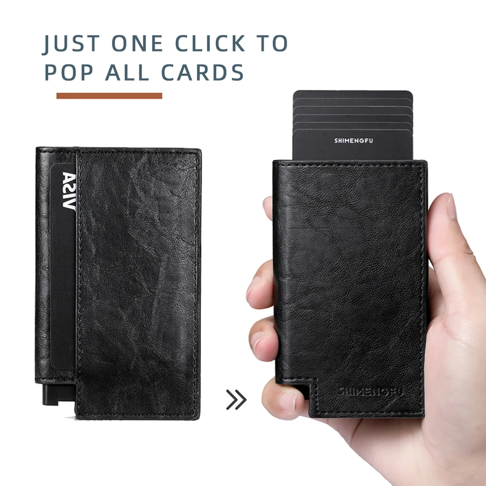 

Luxury PU Leather Mini Metal Wallet for Men And Women with RFID Protection Card Holder Business ID Card Purse