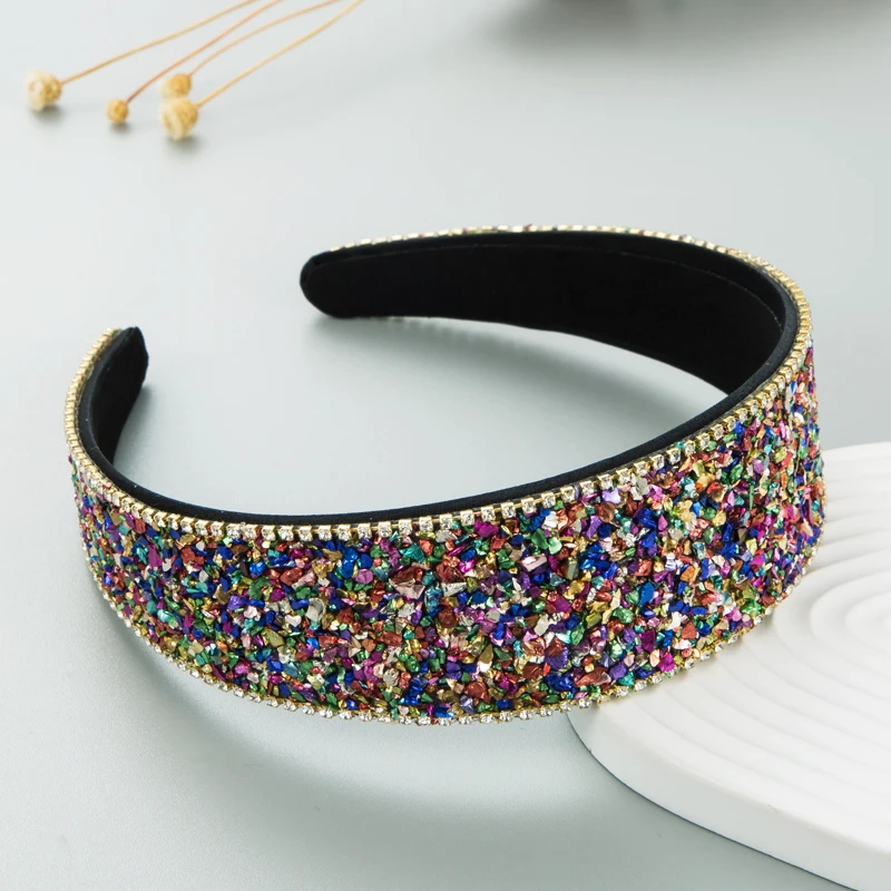 Korean Version Wide Edge Colored Stone Rhinestone Hair Hoop Women\'s Hair Band