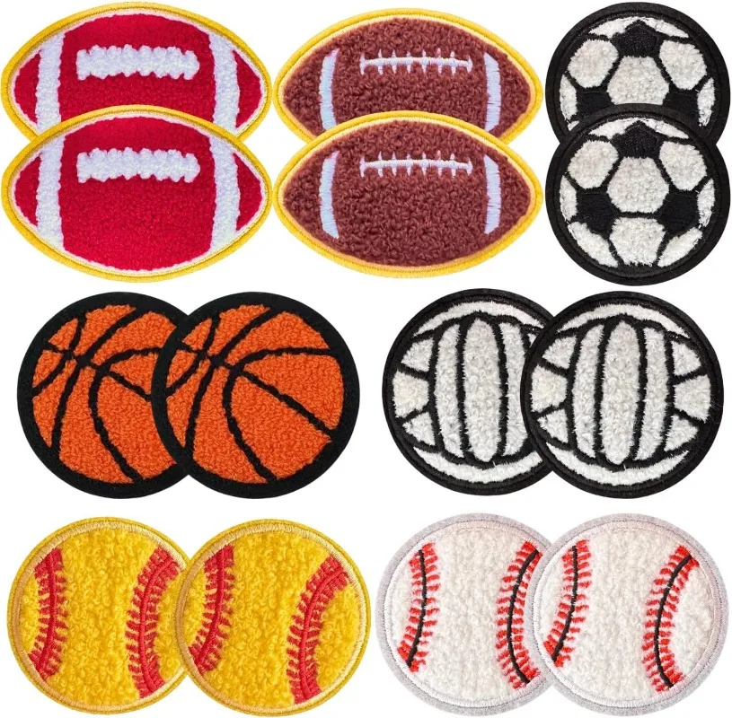 7pcs/14Pcs Ball Chenille Iron on Patches Sports Baseball Basketball Soccer Patches Sew on Embroidered  DIY Accessory for Clothes