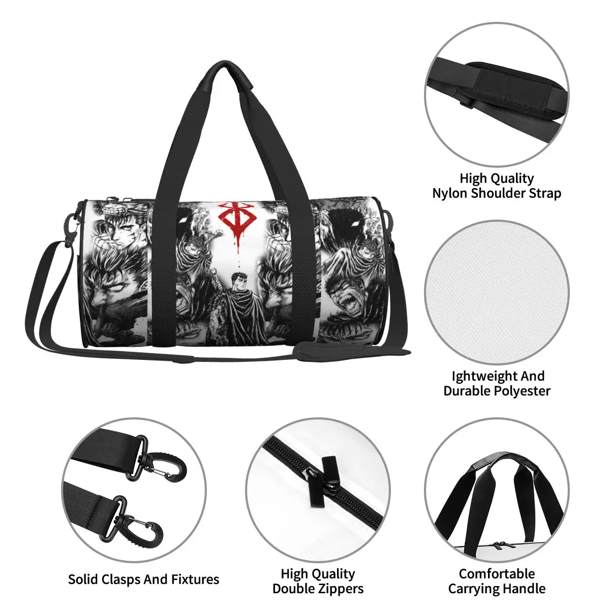 Bereserk Guts Collage Duffel Bag for Men Women Gym Fitness Bags with Pocket for Yoga