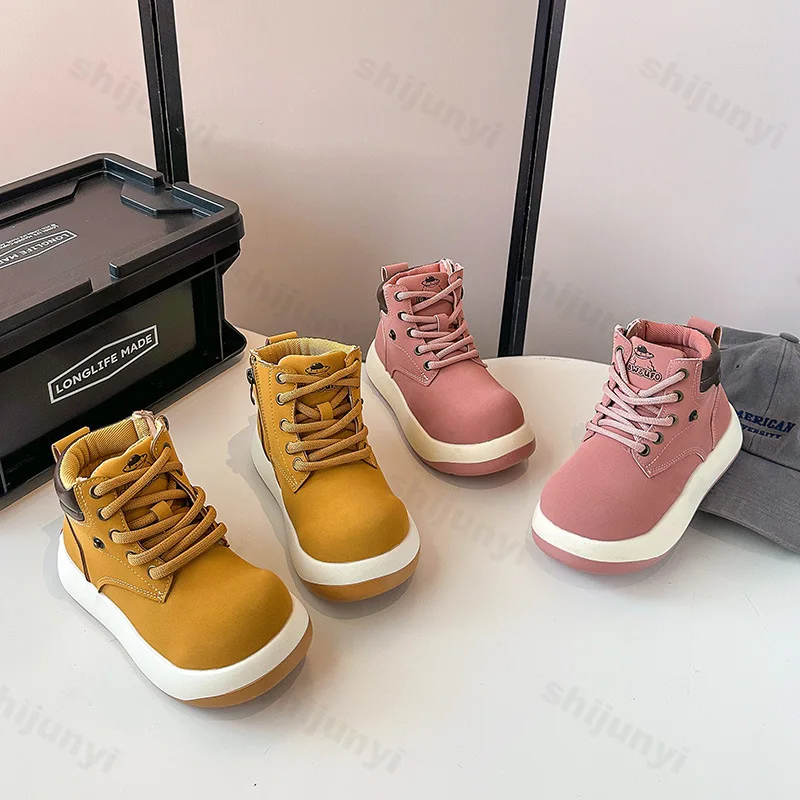 

Childrens' Retro Solid Thick Sole High Top Casual Boots 2025 Autumn Boys' Fashion Trend Versatile Comfortable Chunky Short Boots