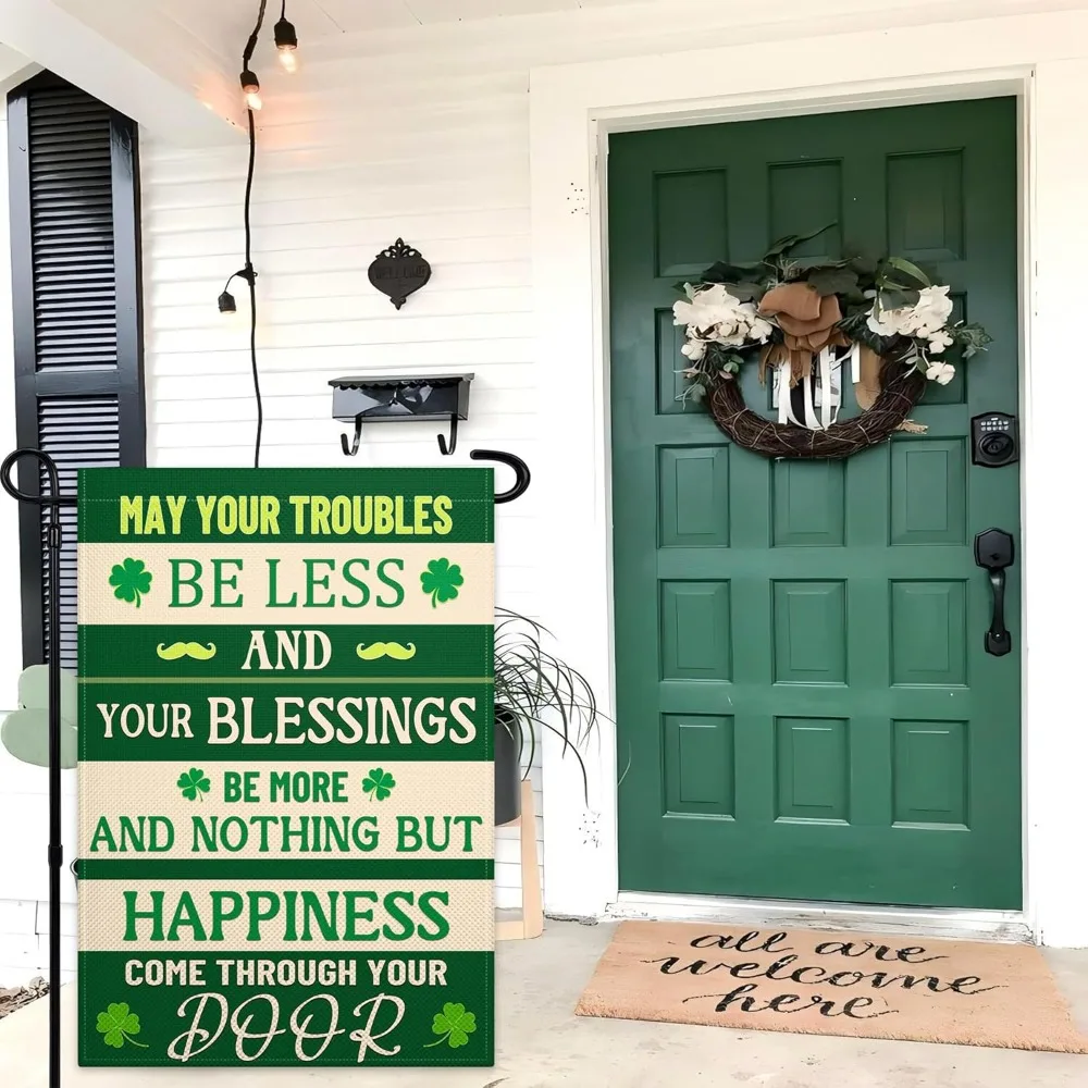 أعلام حديقة عيد القديس باتريك للخارج مقاس 12 × 18 بوصة مزدوجة الجوانب علم الحديقة الأيرلندية نعمة 3 طبقات علم حديقة شامروك الأخضر لـ