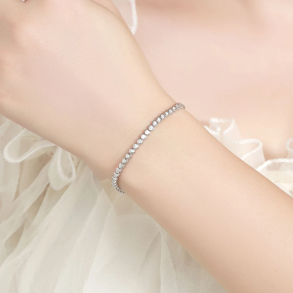 مجموعة الحافة على شكل قلب الماس مويسانيتي سوار التنس للنساء 925 فضة الزفاف الإسورة مجوهرات مع شهادة #4