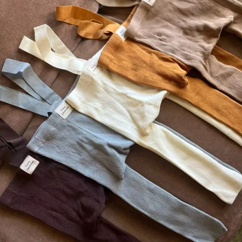Spring Autumn Baby Boys Girls Suspender Leggings Infant Kids High Waist Cross Strap Tights Solid Color Toddler Bottoms Clothing view 3