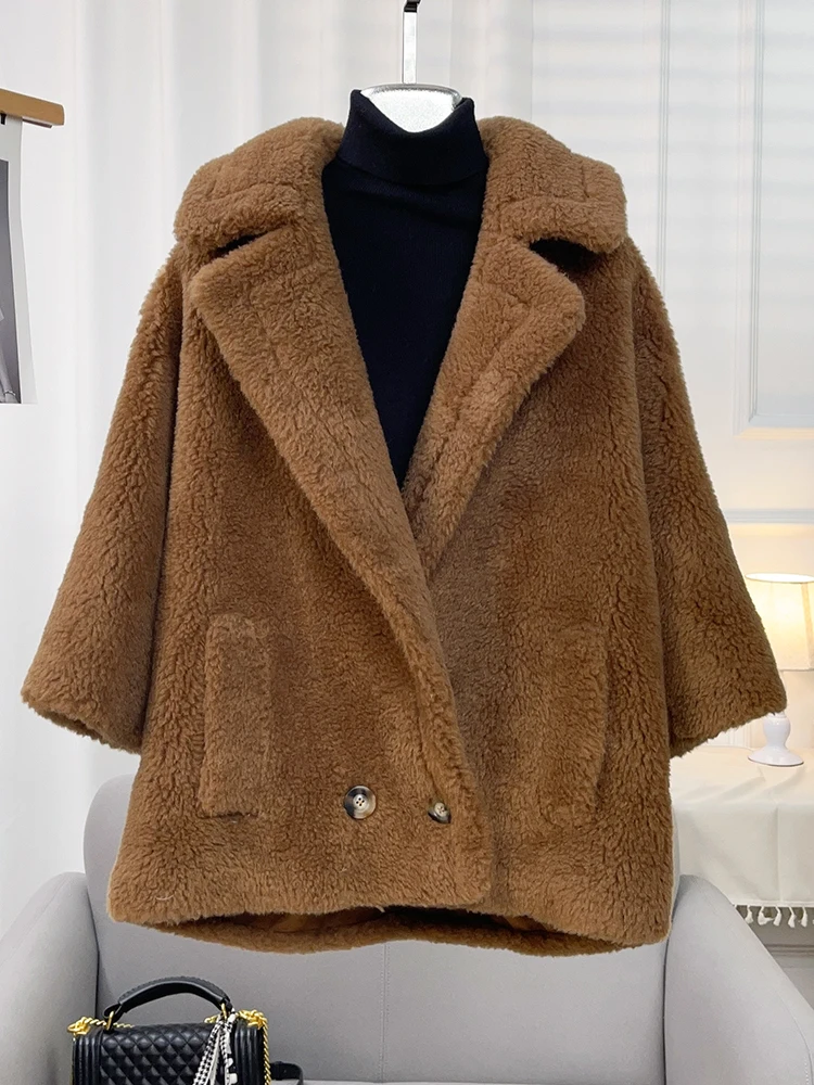 

Teddy Bear Coat Short Lamb Hair Suit Collar Winter Sheep Fleece Fur Coat for Women and Youth