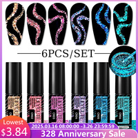 LILYCUTE 6Pcs Colorful Reflective Glitter Nail Art Liner Gel Nail Kit Sparkling Painting Gel Nail Polish Semi Permanent UV Gel