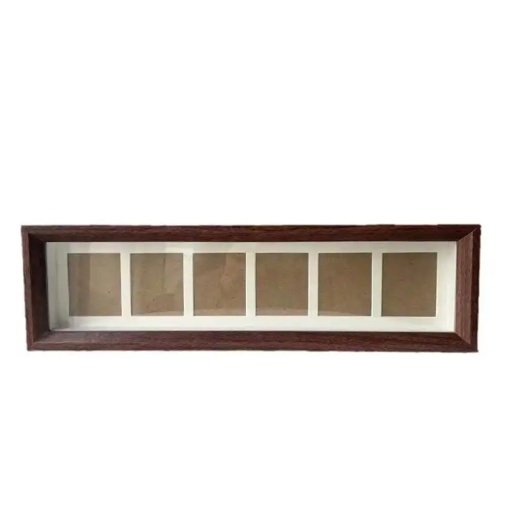 Six Row Rectangular Money Display Frame Walnut Wood Style Modern Art Collection Holder For Wall Hanging And Tabletop Decor