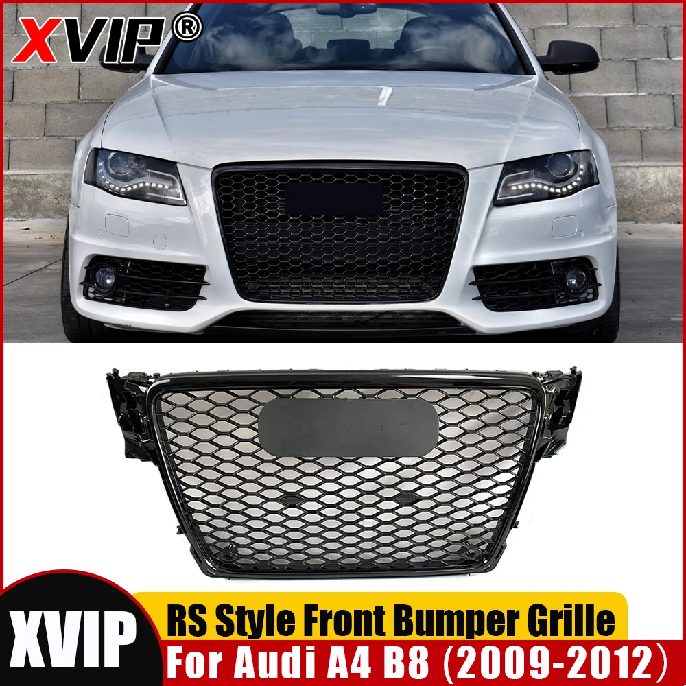 

Глянцевые черные гоночные грили в стиле XVIP RS4 с черным кольцом Audi, подходят для Audi A4 B8 Sedan Avant 2009-2012, решетка переднего бампера