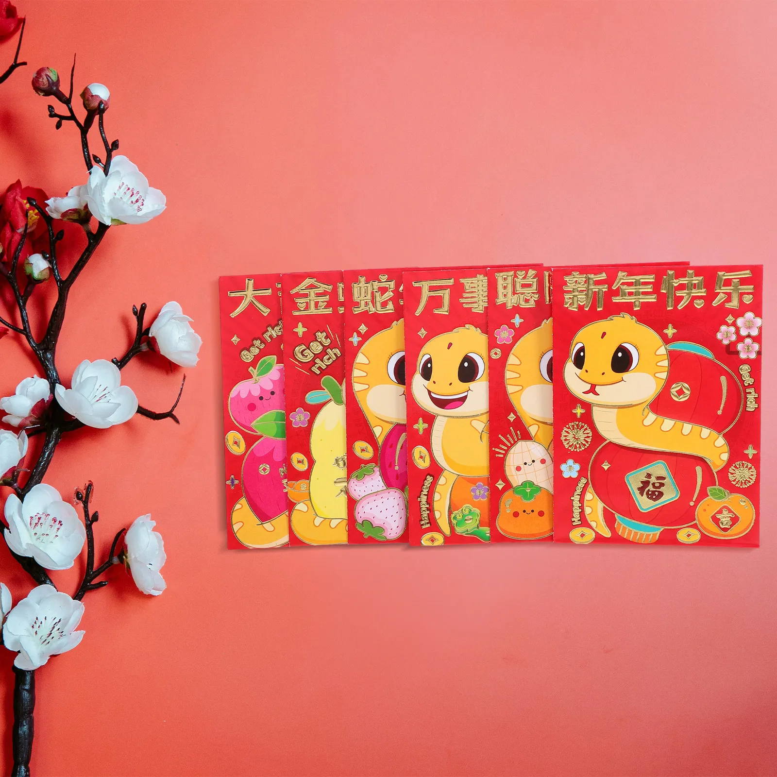 

36 шт. красных конвертов с мультяшным дизайном на тему Года Змеи, набор для денежных подарков на Лунный Новый год, традиционные китайские красные конверты для денег на удачу