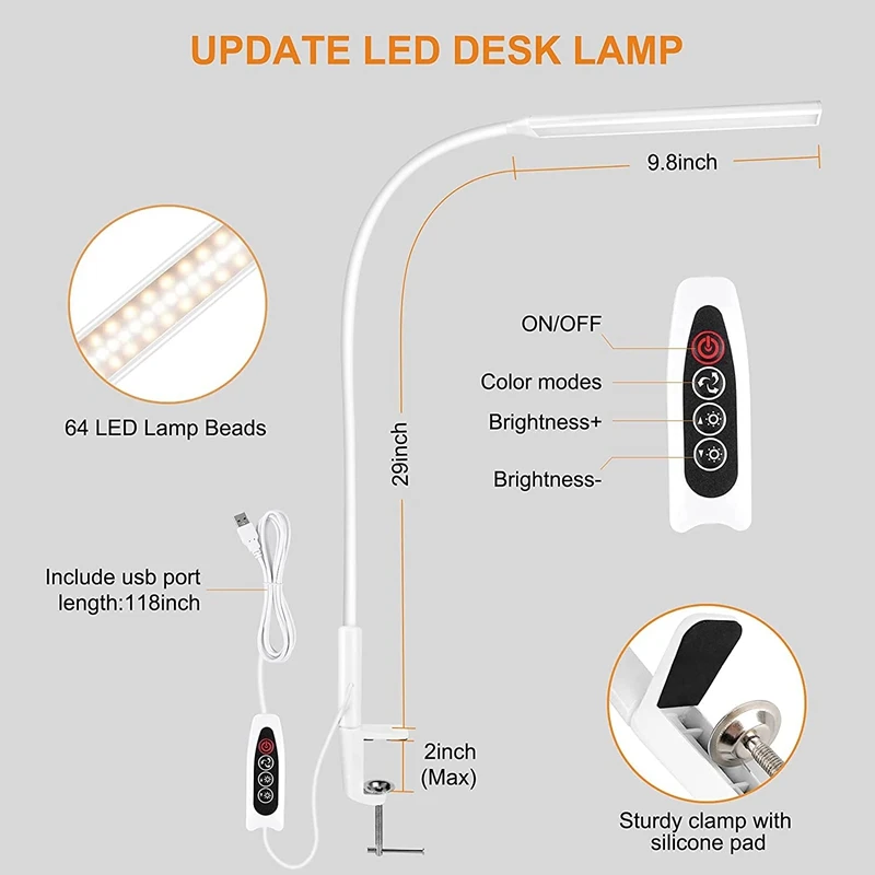 Imagem -04 - Led Balanço Braço Desk Lamp Abajur com Braçadeira Flexível Tarefa Gooseneck Eye-caring Arquiteto Mesa Luz