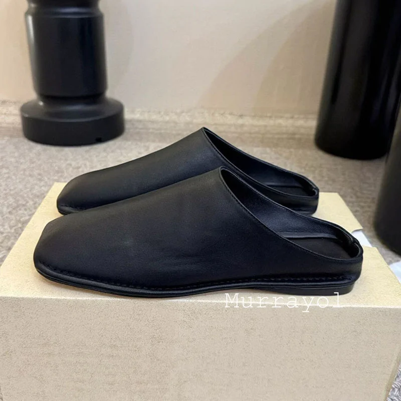 Slippers Closed Toe Genuine Leather Women Flat Bottom Half Slipper Spring Summer Versatile Vacation Walking Shoes Lazy Mules