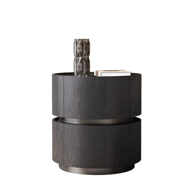 

Bedside table Solid wood round black Italian minimalist modern bedroom bedside storage