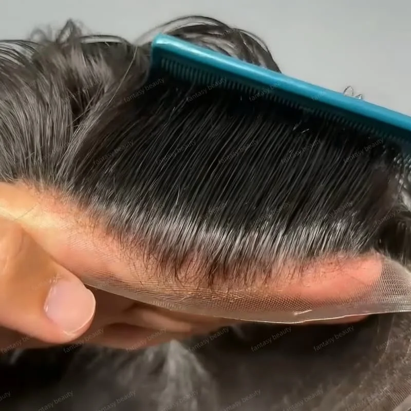 Durevole dentelle avant suisse et pu autour des hommes toupet 100% cheveux humains # 1B # 1B20 # 1B50 # 1B80 naturel blanc noir gris perruque homme cheveux