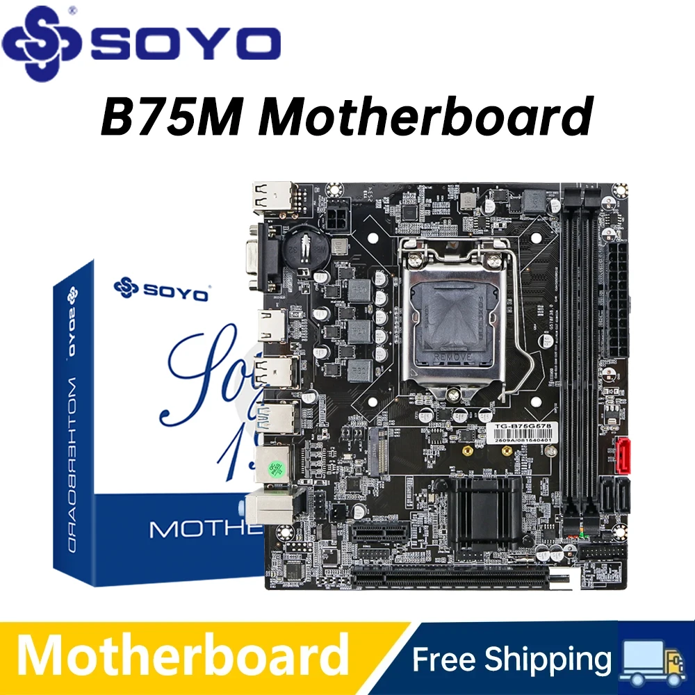 SOYO B75M Motherboard M.2 NVME PCIEx16 DVI Supports Dual-channel DDR3 RAM Intel Core 2/3 Gen CPU LGA1155 for Gaming Computer