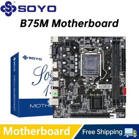 SOYO B75M Motherboard M.2 NVME PCIEx16 DVI Supports Dual-channel DDR3 RAM Intel Core 2/3 Gen CPU LGA1155 for Gaming Computer